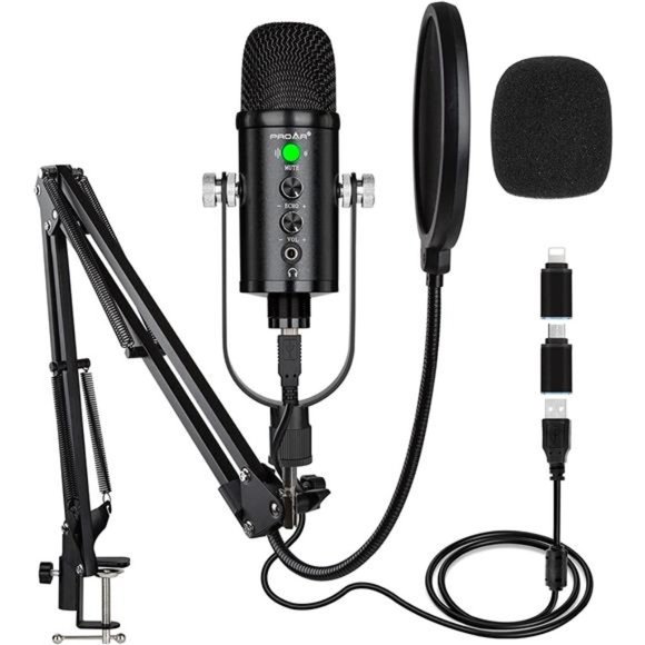 USB Microphone Condenser Computer PC Gaming Mic Podcast Microphone Kit
